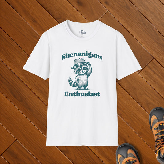 Shenanigans Enthusiast Raccoon Retro Cartoon Graphic T-Shirt